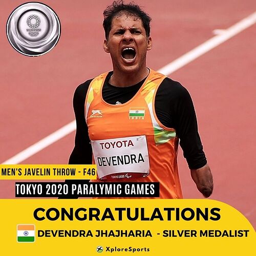 Devendra Jhajharia-Javelin Throw-Tokyo2020-Paralympic Games-Silver
