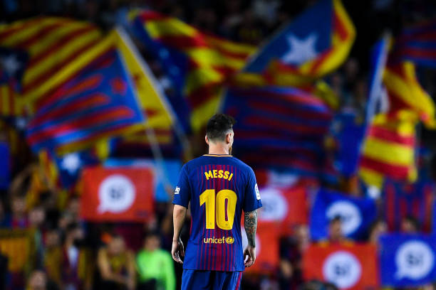 lionel-messi-of-fc-barcelona-looks-on-as-catalan-proindependence-are-picture-id849760816
