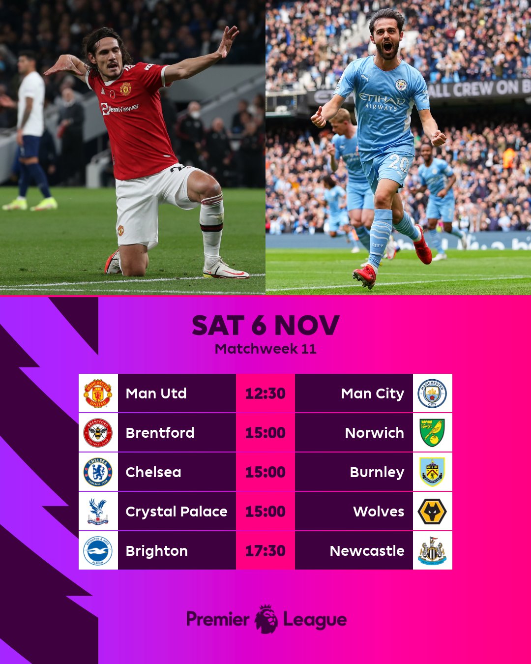 ⚽ 2021/2022 Premier League Matchweek 11- Previews, Stats, Results and Live Updates Man United Vs Man City, Westham vs Liverpool, Chelsea vs Burnley, Arsenal, Tottenham and More - Football